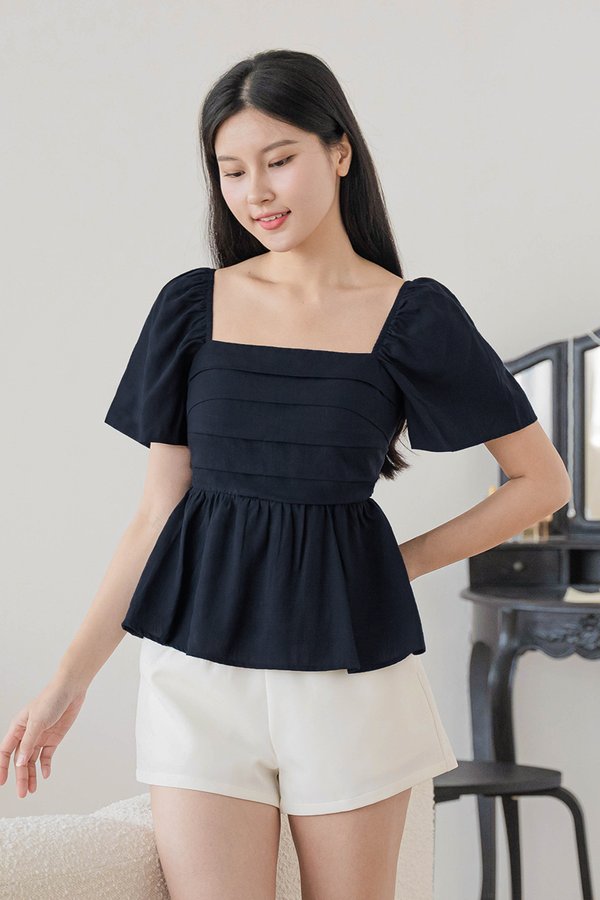 Heidi Padded Folds Peplum Top (Midnight)