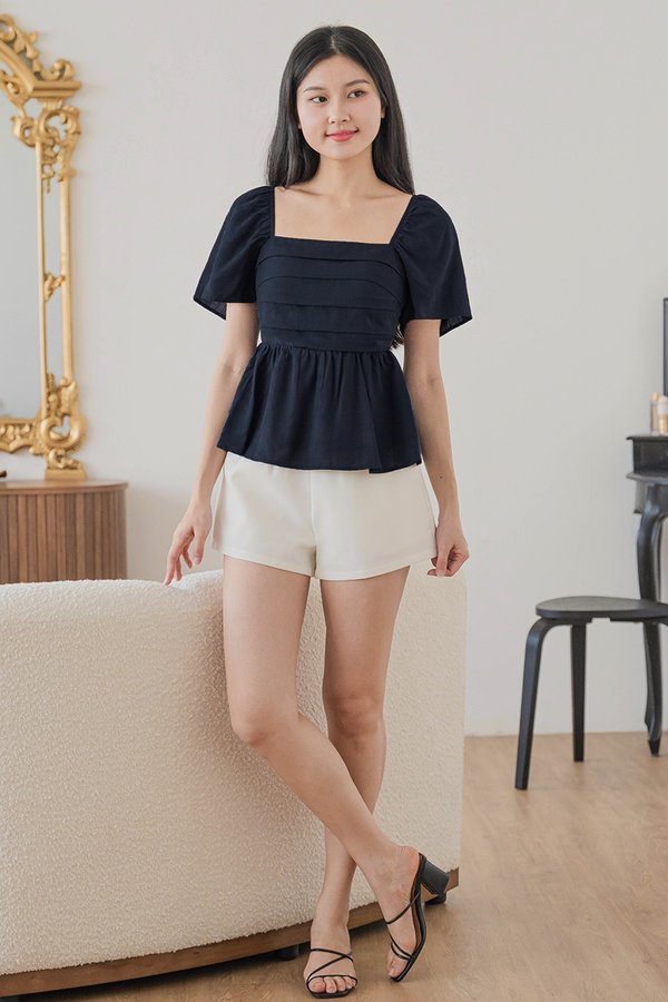 Heidi Padded Folds Peplum Top (Midnight)