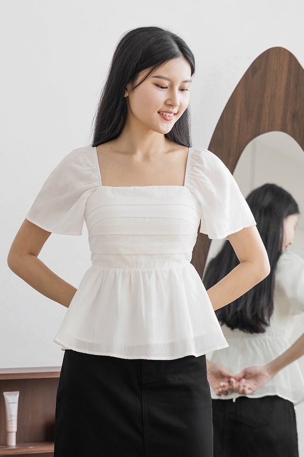 Heidi Padded Folds Peplum Top (White)