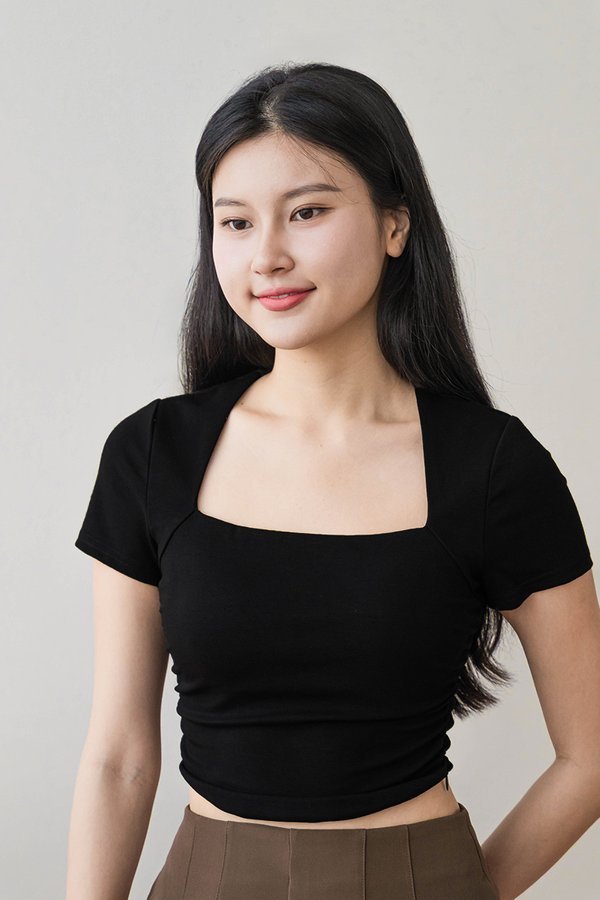 *RESTOCKED* Novita Padded Ruched Tee (Black)