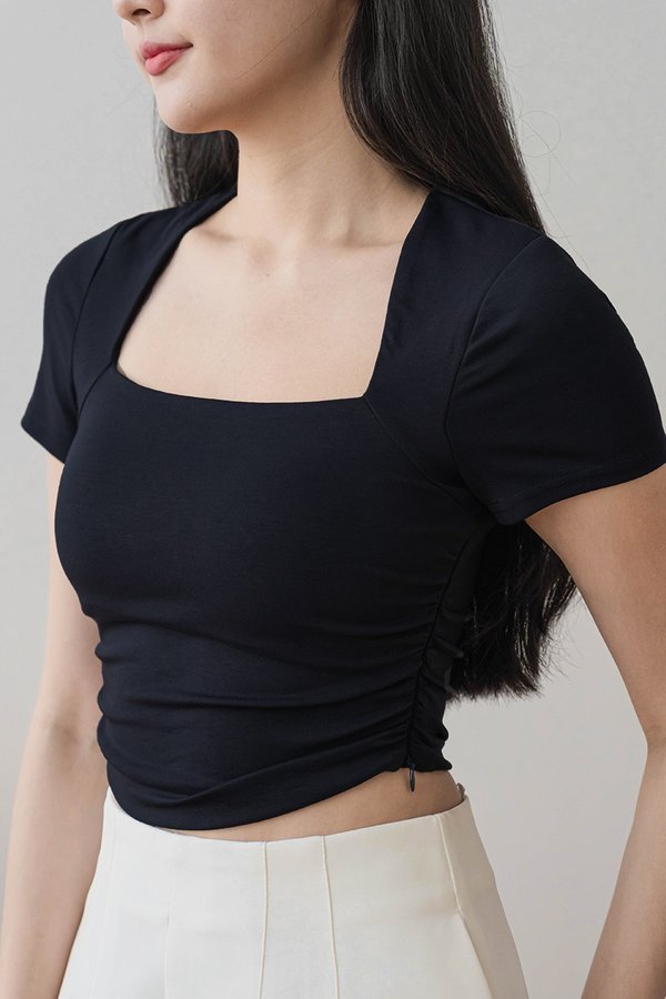 *RESTOCKED* Novita Padded Ruched Tee (Midnight)