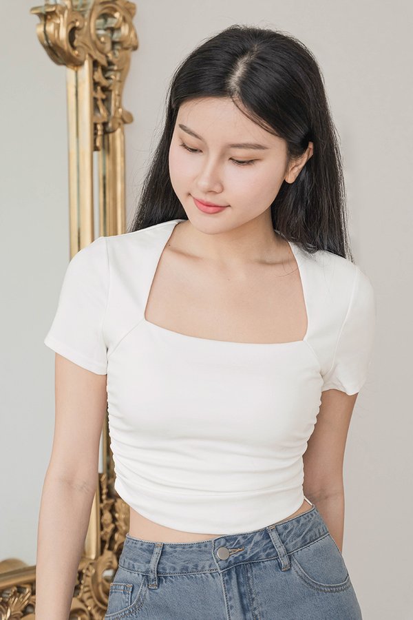 *RESTOCKED* Novita Padded Ruched Tee (White)