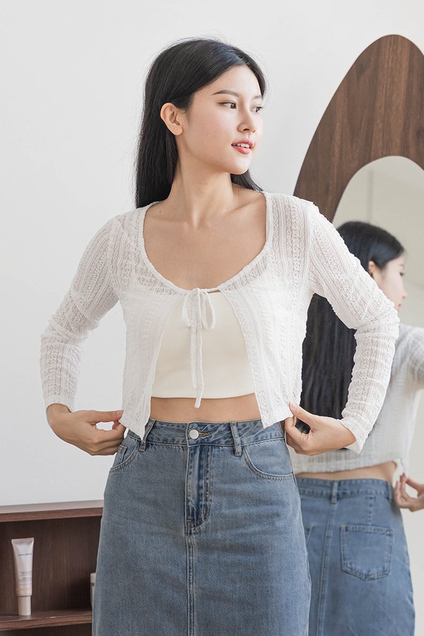 Piper Lace Ribbon Cardigan (White)