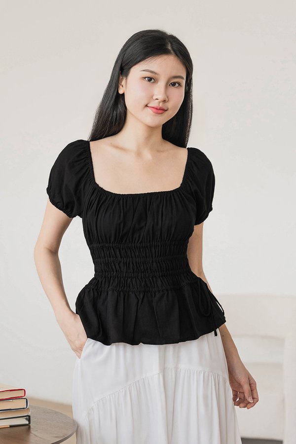 Shauna Gather Peplum Top (Black)