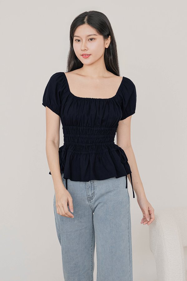 Shauna Gather Peplum Top (Midnight)