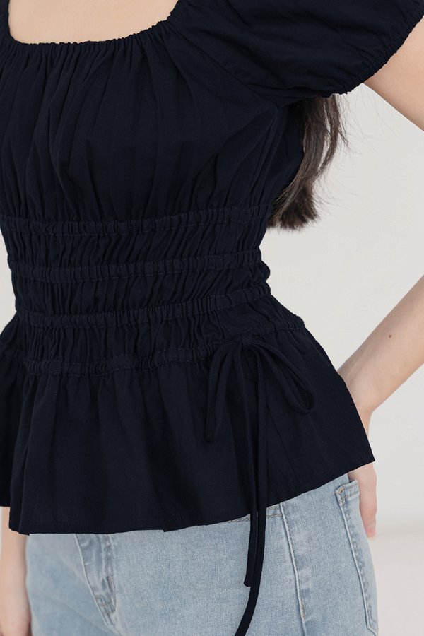Shauna Gather Peplum Top (Midnight)