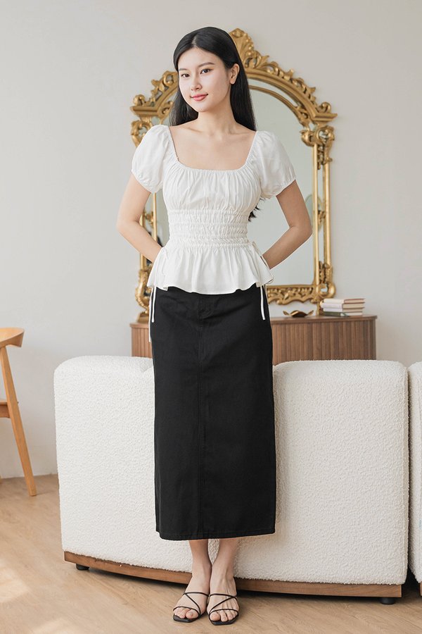 Shauna Gather Peplum Top (White)