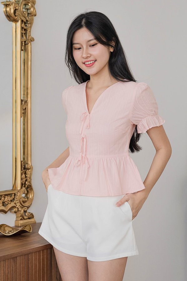 Thea Ribbon Peplum Top (Pink)
