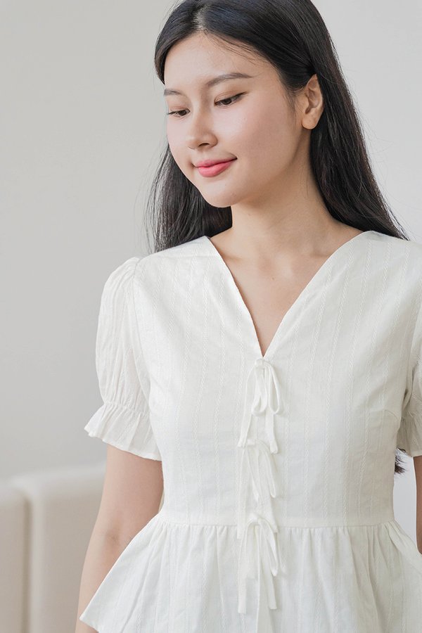 Thea Ribbon Peplum Top (White)