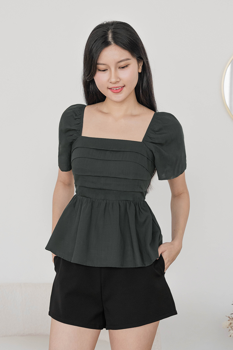 Heidi Padded Folds Peplum Top (Hunter Green) | Dear Lyla
