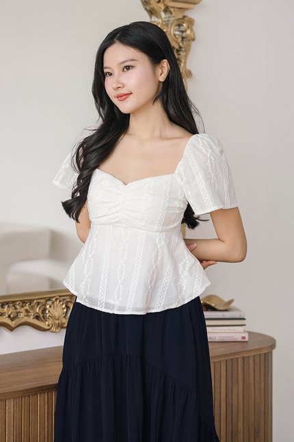 Angie Padded Ruched Peplum Top (White)