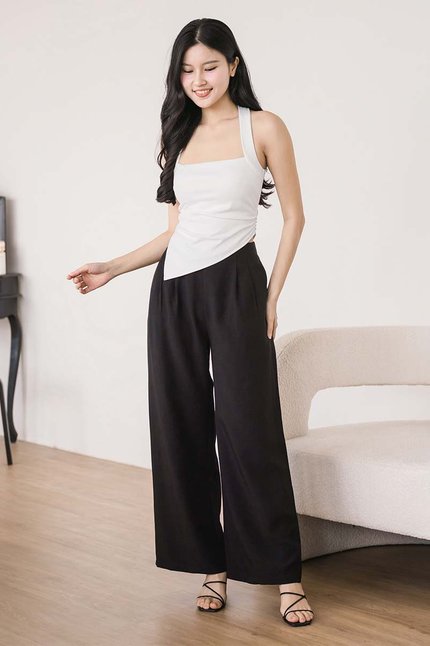 Kimberly Padded Halter Asymmetrical Hem Top (White)