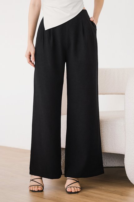 Noah Tencel Linen Wide Leg Pants - Petite (Black)