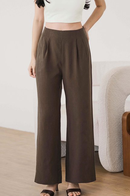 Noah Tencel Linen Wide Leg Pants - Regular (Coffee)