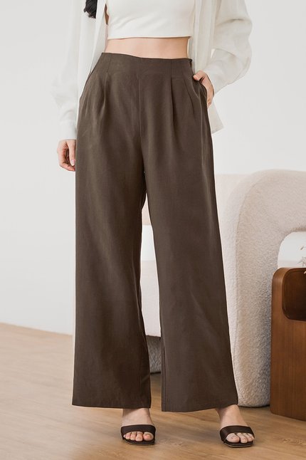 Noah Tencel Linen Wide Leg Pants - Petite (Coffee)