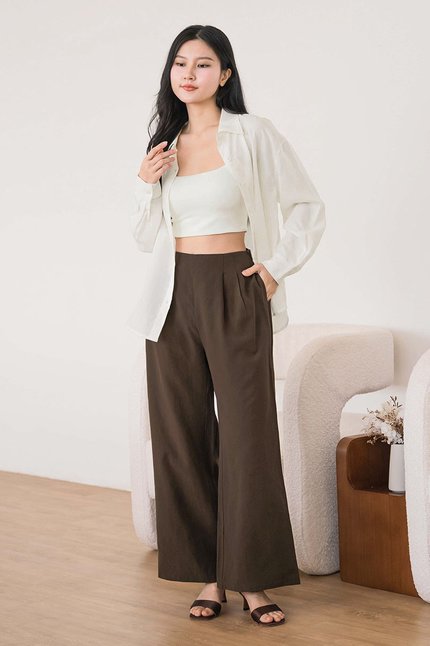 Noah Tencel Linen Wide Leg Pants - Petite (Coffee)