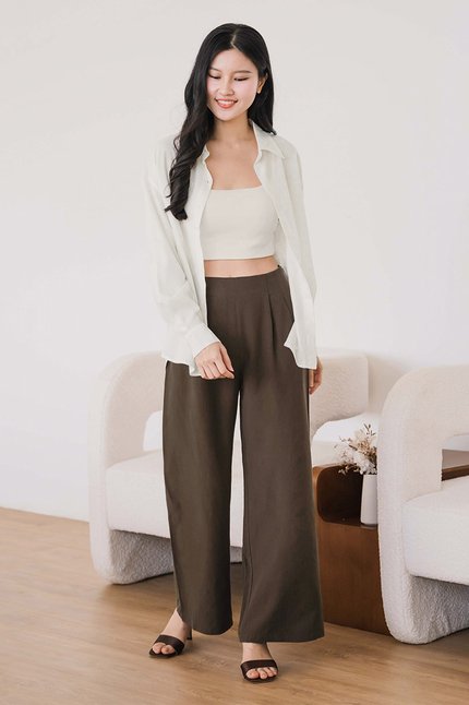 Noah Tencel Linen Wide Leg Pants - Regular (Coffee)