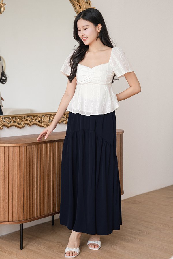 Angie Padded Ruched Peplum Top (White)