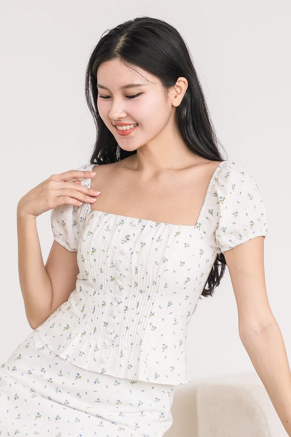 Clover Padded Pintuck Top (Cornflower Garden)