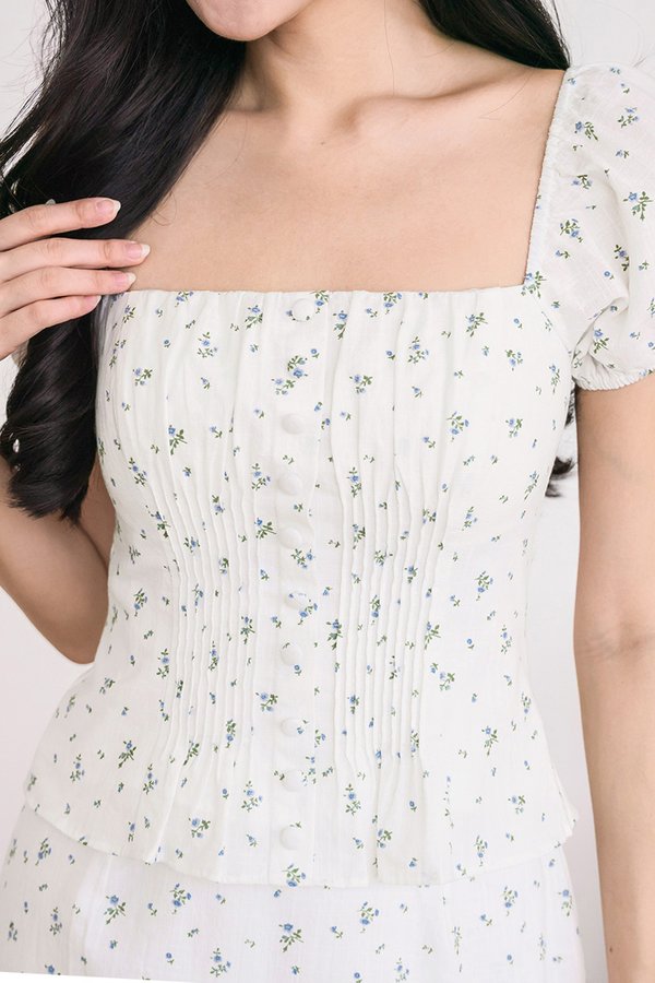 Clover Padded Pintuck Top (Cornflower Garden)