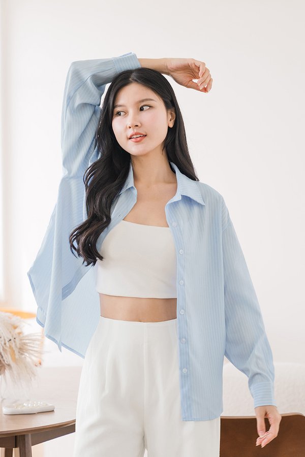 Eden Button Oversize Shirt (Blue Stripes)