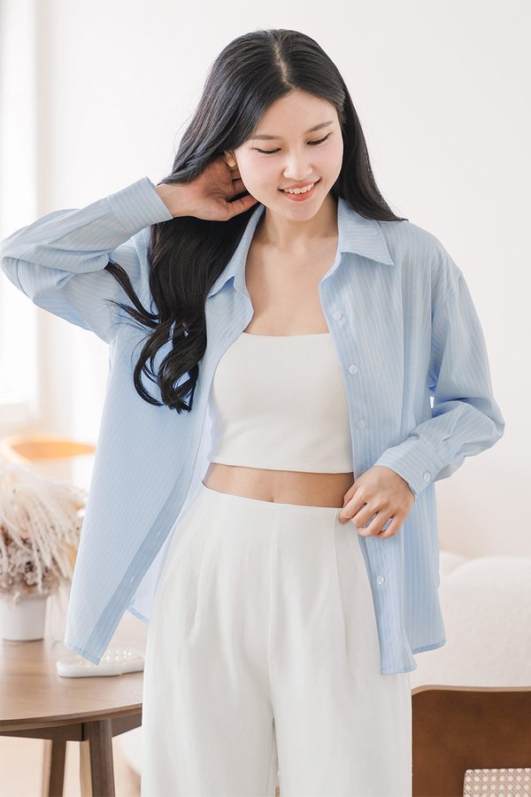 Eden Button Oversize Shirt (Blue Stripes)