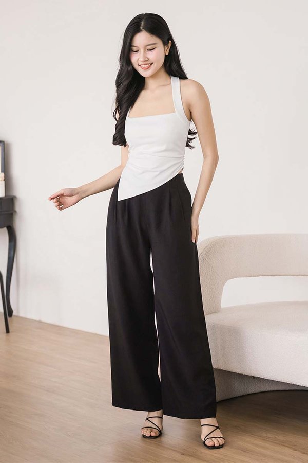 Kimberly Padded Halter Asymmetrical Hem Top (White)