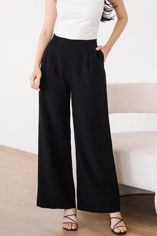 Noah Tencel Linen Wide Leg Pants - Regular (Black)