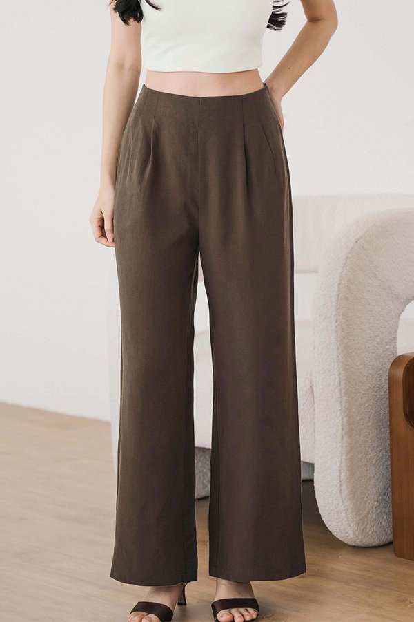 Noah Tencel Linen Wide Leg Pants - Regular (Coffee)
