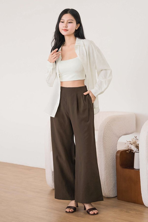 Noah Tencel Linen Wide Leg Pants - Petite (Coffee)