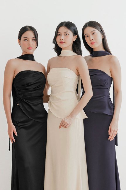 *PREORDER - ETA 24 NOV* Clarissa Padded Ruched Satin Tube Top (Champagne)