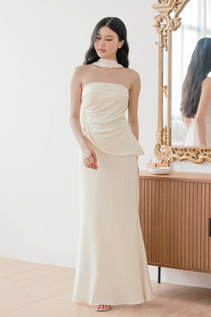 *PREORDER - ETA 24 NOV* Clarissa Satin Maxi Skirt - Regular (Champagne)