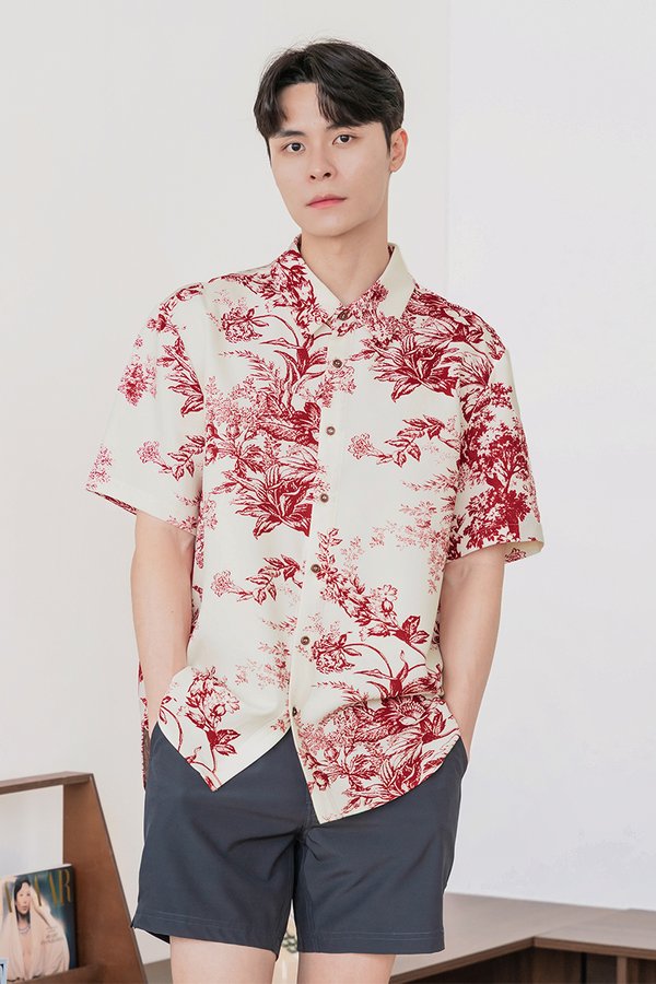 Benjamin Oversize Collar Shirt (Maroon Earthy Bliss)