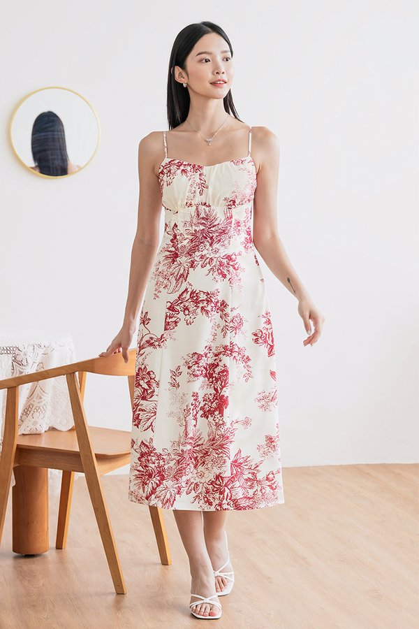 Brianna Padded Sweetheart Tie-Back Midi Dress (Maroon Earthy Bliss)