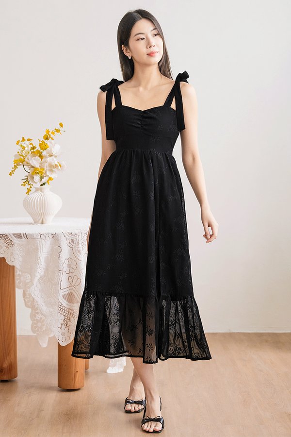*PREORDER - ETA 2 DEC* Cherbelle Padded Tie-Strap Midaxi Dress (Black)
