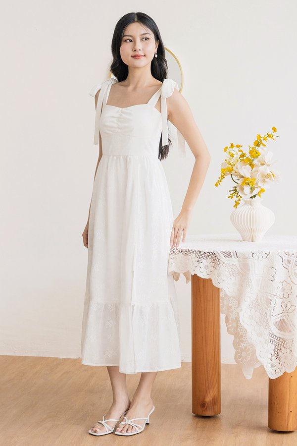 *PREORDER - ETA 2 DEC* Cherbelle Padded Tie-Strap Midaxi Dress (White)