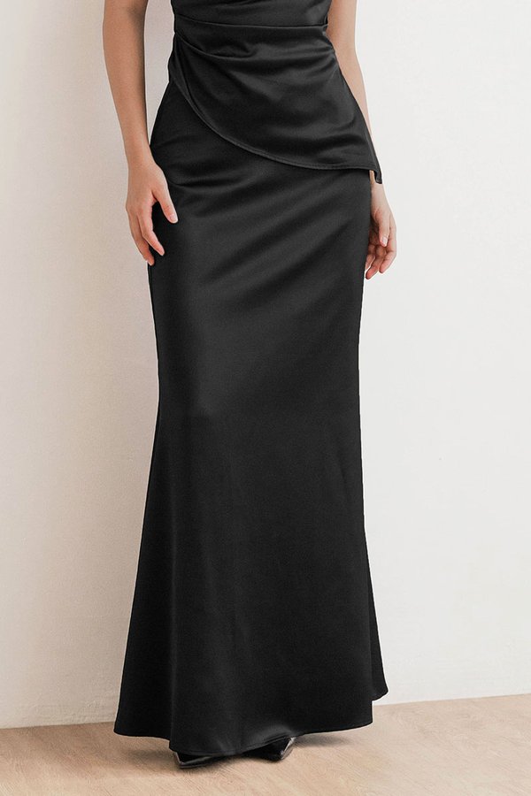 Clarissa Satin Maxi Skirt - Petite (Black)