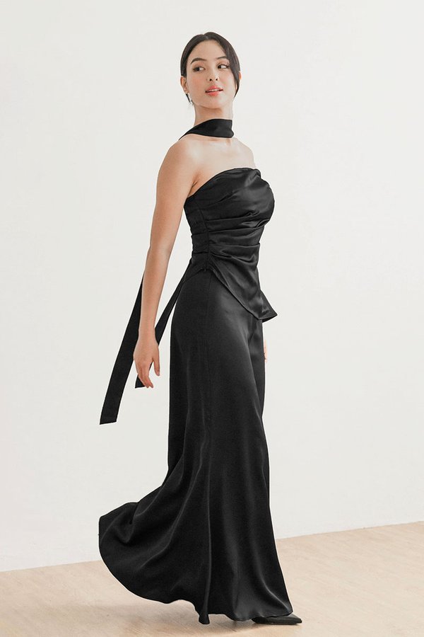 Clarissa Satin Maxi Skirt - Petite (Black)