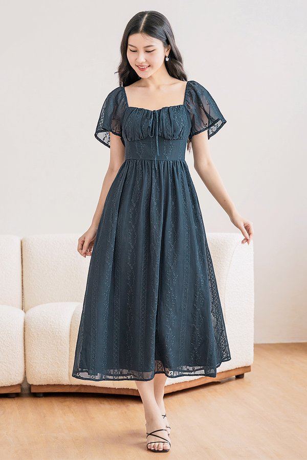*PREORDER - ETA 2 Dec* Delena Padded Flutter Sleeve Maxi Dress (Teal)