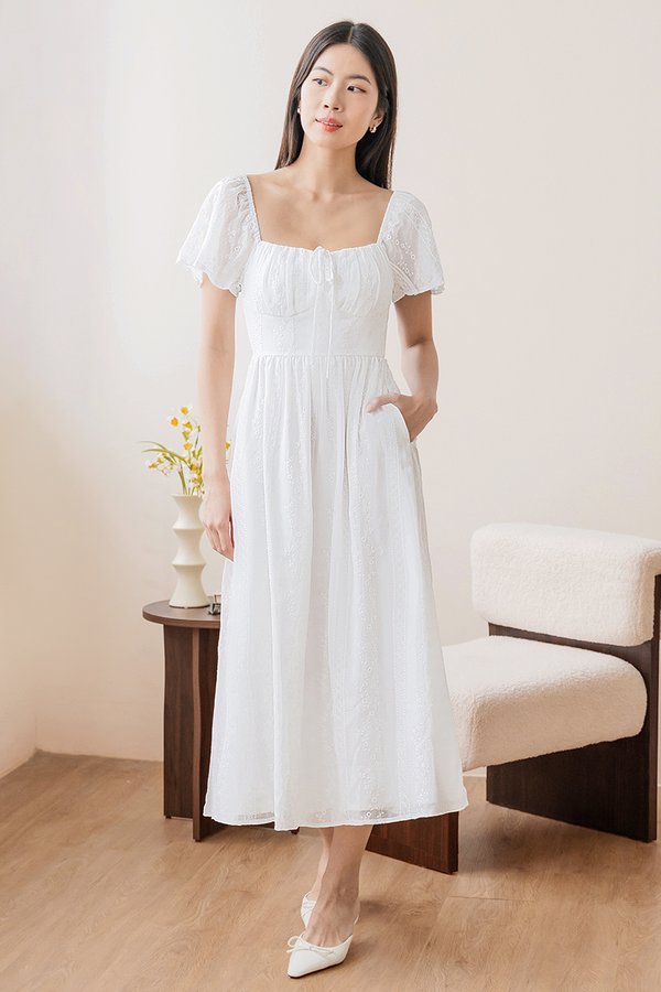 *PREORDER - ETA 2 Dec* Delena Padded Flutter Sleeve Maxi Dress (White)