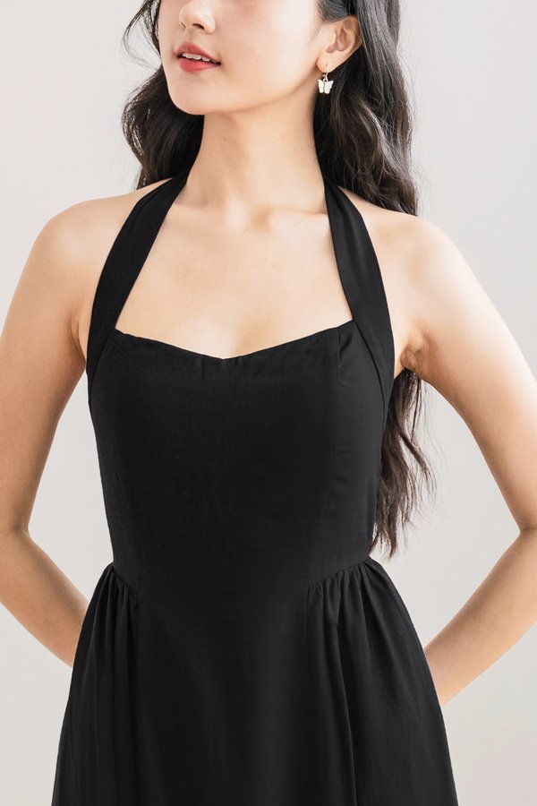 *PREORDER - ETA 2 Dec* Diana Padded Curved Waist Halter Midi Dress (Black)