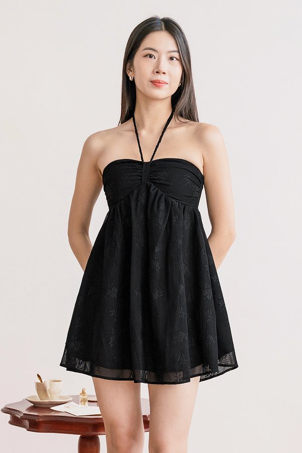*PREORDER - ETA 2 Dec* Penelope Padded Babydoll Halter Dress (Black)