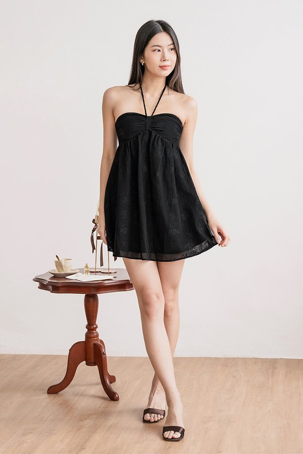 *PREORDER - ETA 2 Dec* Penelope Padded Babydoll Halter Dress (Black)