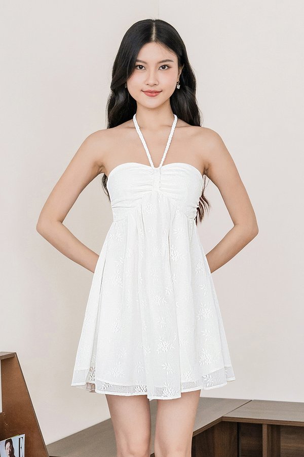 *PREORDER - ETA 2 Dec* Penelope Padded Babydoll Halter Dress (White)
