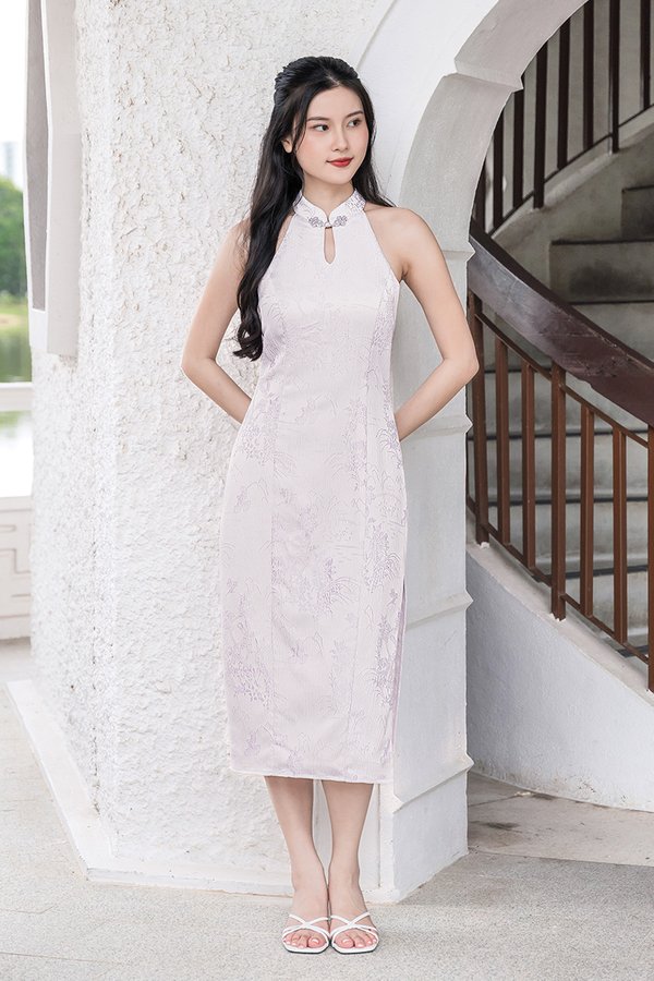 *PREORDER - ETA 31 Dec* 安 An Padded Halter Cheongsam Midi Dress (Lavender Treasures)