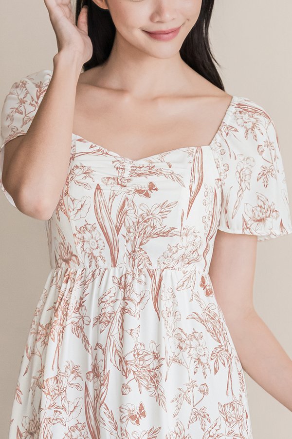 *PREORDER - ETA 18 Dec* Angeline Padded Flare Sleeve Midi Dress (Brick Red Enchanted Reverie)