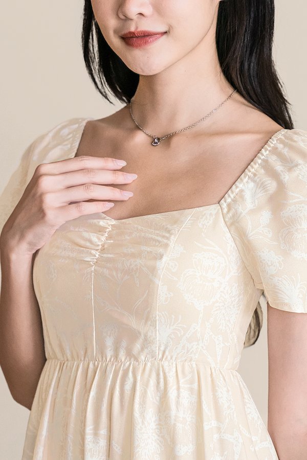 *PREORDER - ETA 18 Dec* Angeline Padded Flare Sleeve Midi Dress (Sand Peach Batik)