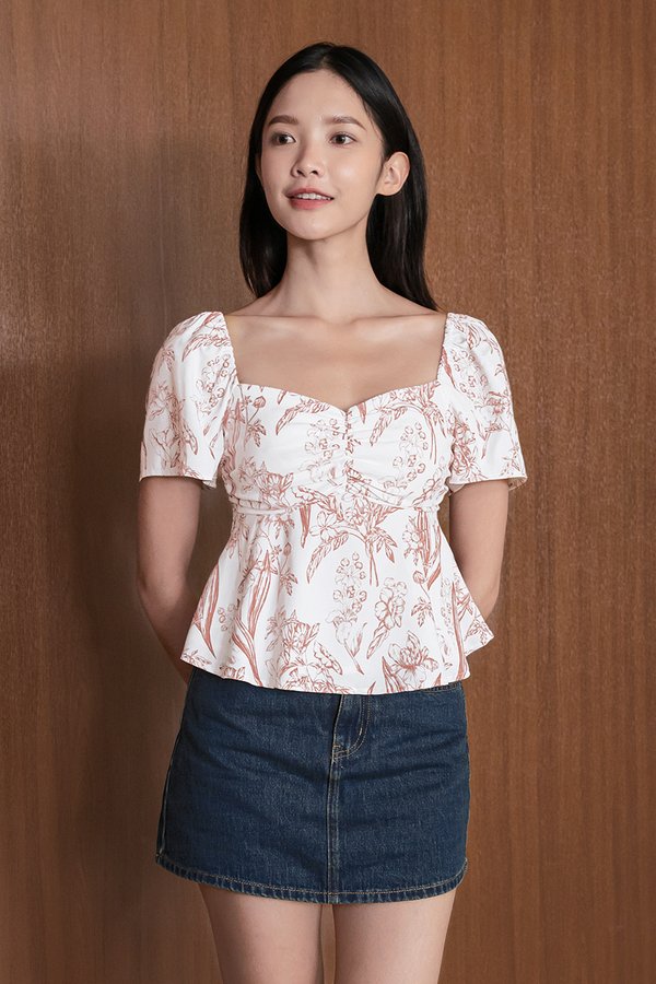 *PREORDER - ETA 23 Dec* Angie Padded Flutter Sleeve Top (Brick Red Enchanted Reverie)