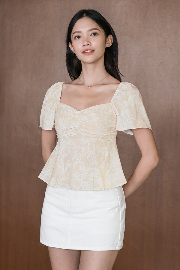 *PREORDER - ETA 23 Dec* Angie Padded Flutter Sleeve Top (Sand Peach Batik)