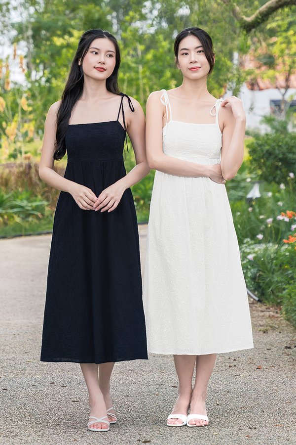 Benedette Padded Babydoll Midaxi Dress (White Embroidery)